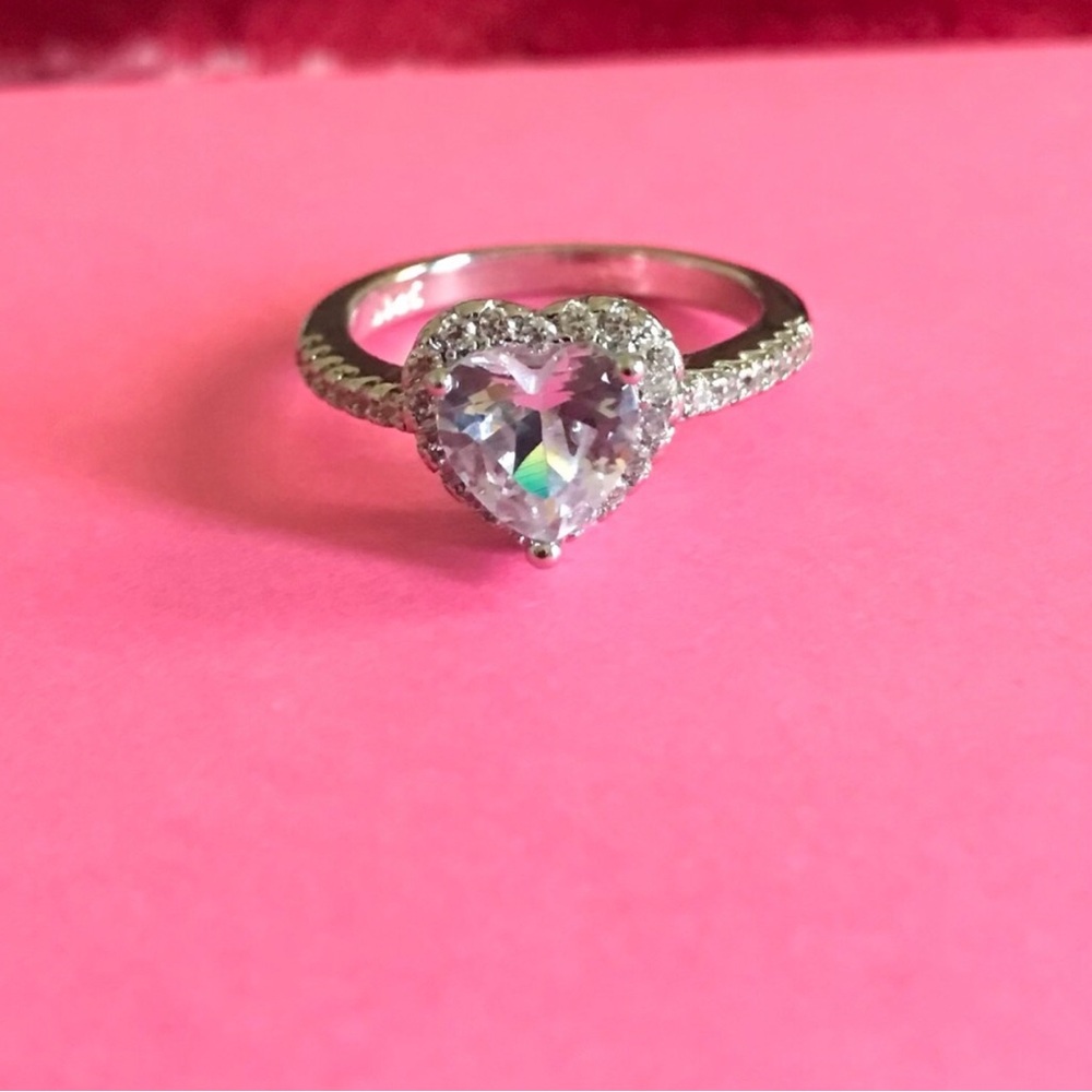 Heart Halo CZ Sterling Silver Ring